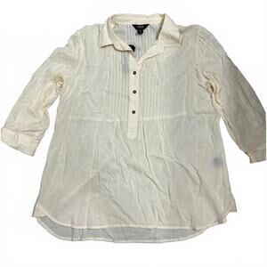 NWT Intro Cream Casual Collar Sheer 3/4 Sleeve Blouse Top Size Petite Large